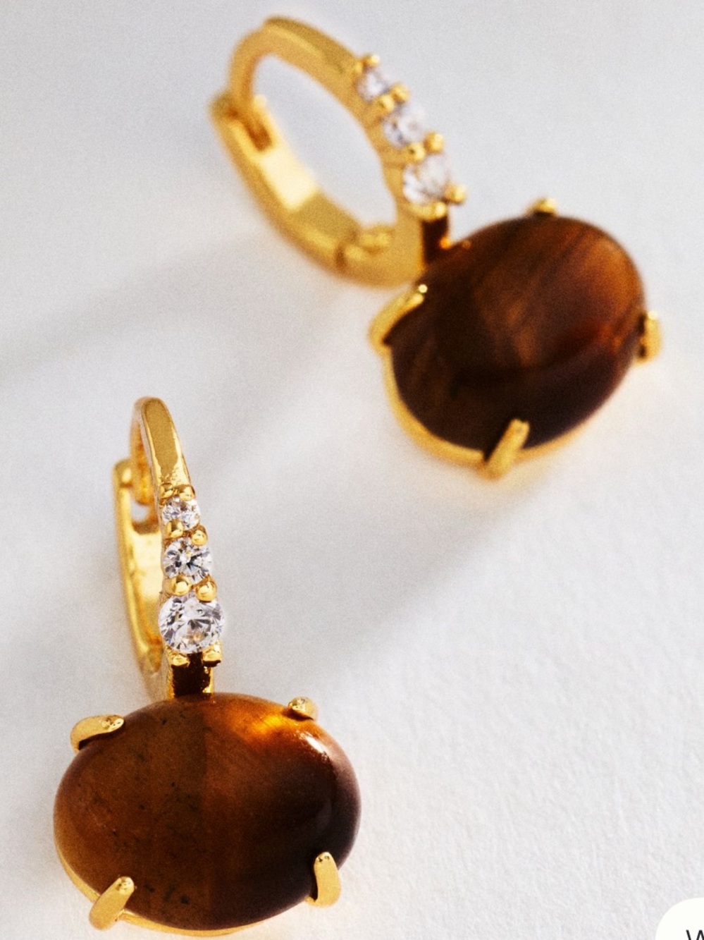 NWT Anthropologie Gemstone Huggie Hoop Earrings Tigers Eye